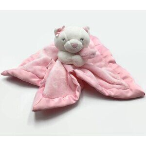 Carters Bear Lovey Pink White Plush Bow Baby Security Blanket Satin Trim 14x14